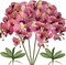 32" Artificial Phalaenopsis Flowers 4 Pcs with 2 Bundles Leaves Artificial Orchid Flowers Stem Plants Fake Butterfly Phalaenopsis Flowers for Home Wedding Party Décor (Purple Dapple)
